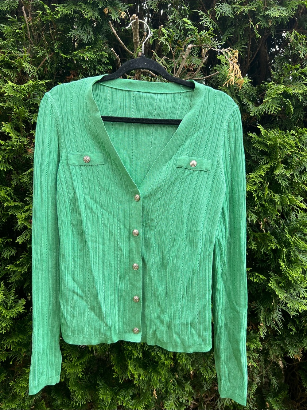 White House Black Market Teal Cardigan with Button Accents